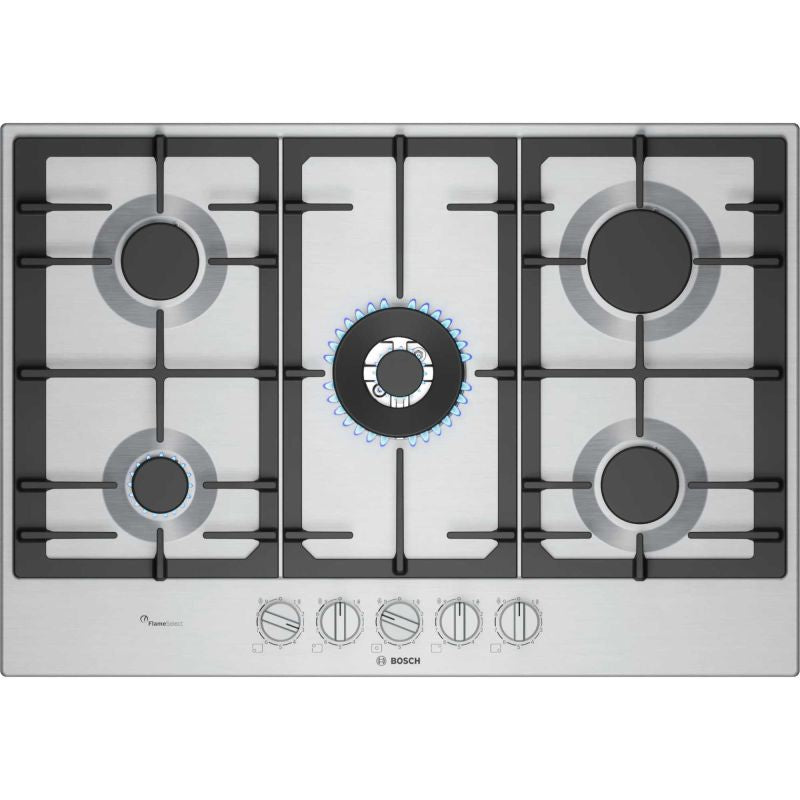 Bosch PCQ7A5I90 Series 6 75cm 5 Zone Gas Burner Hob - Stainless Steel