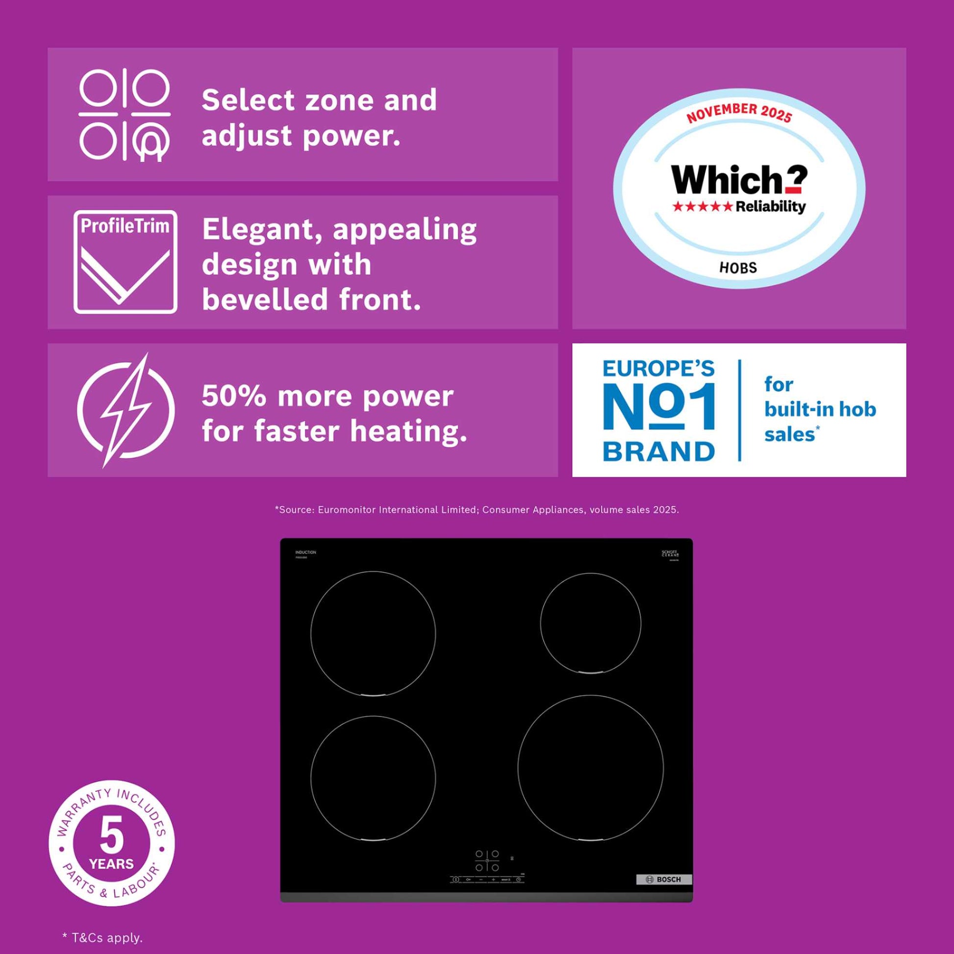 Bosch PIE631BB5E Series 4 60cm 4 Burner Induction Hob