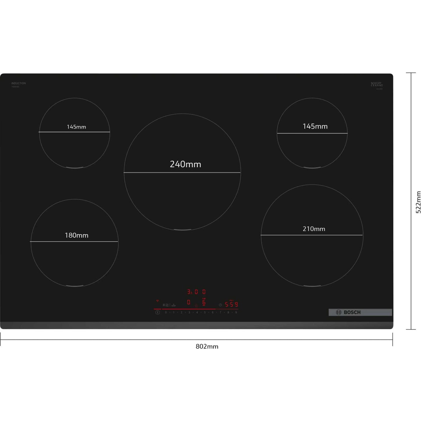 Bosch PIV831HB1E Series 6 5 Burner 80cm Induction Hob - Black