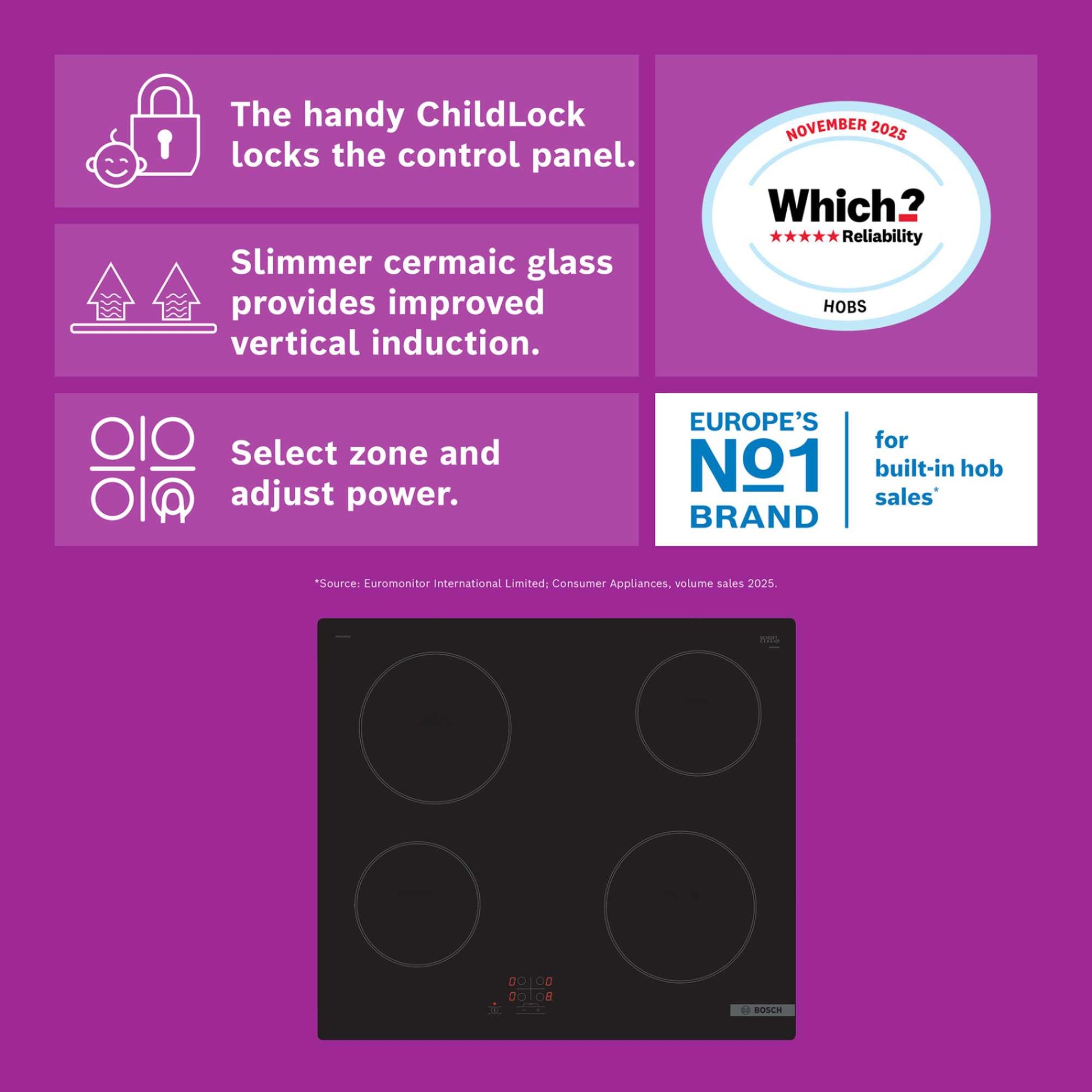 Bosch PKE61RAA8B Series 2 60cm 4 Burner Ceramic Electric Hob