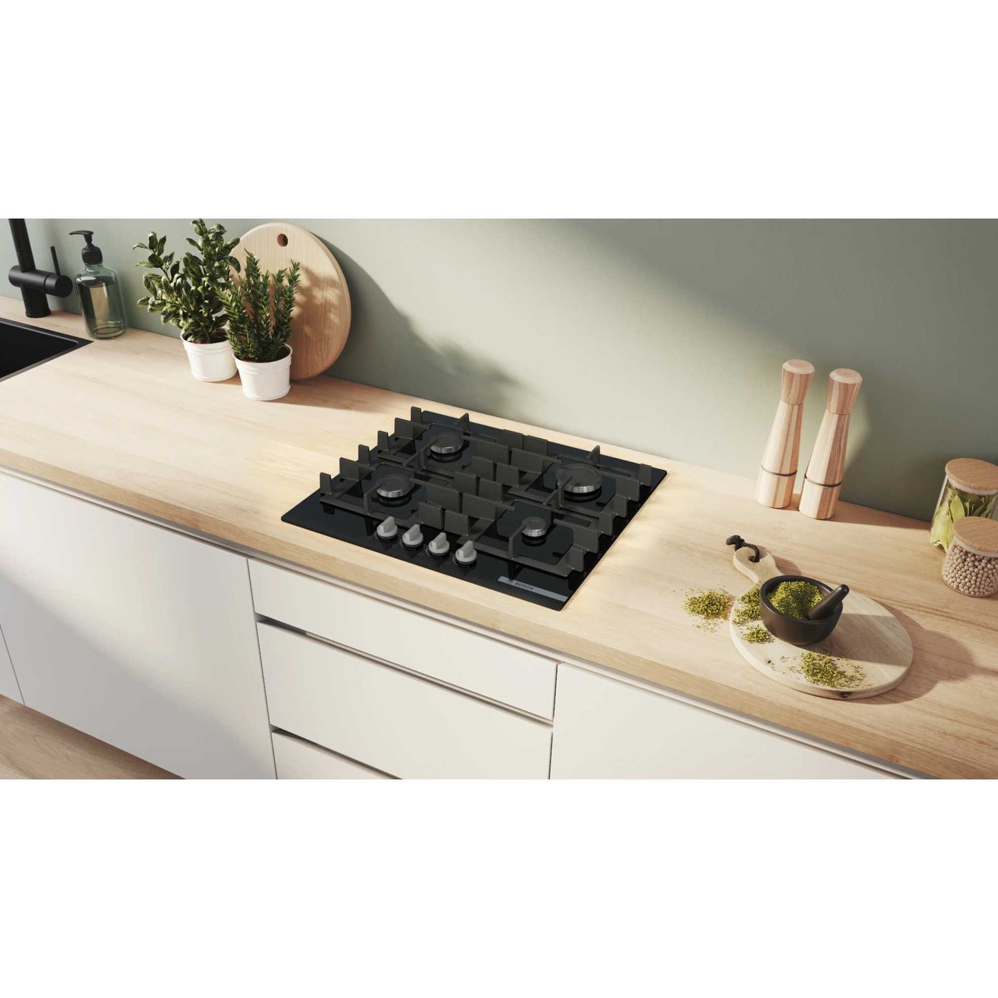 Bosch PNP6B6K40 Series 4 60cm 4 Burner Glass Gas Hob - Black