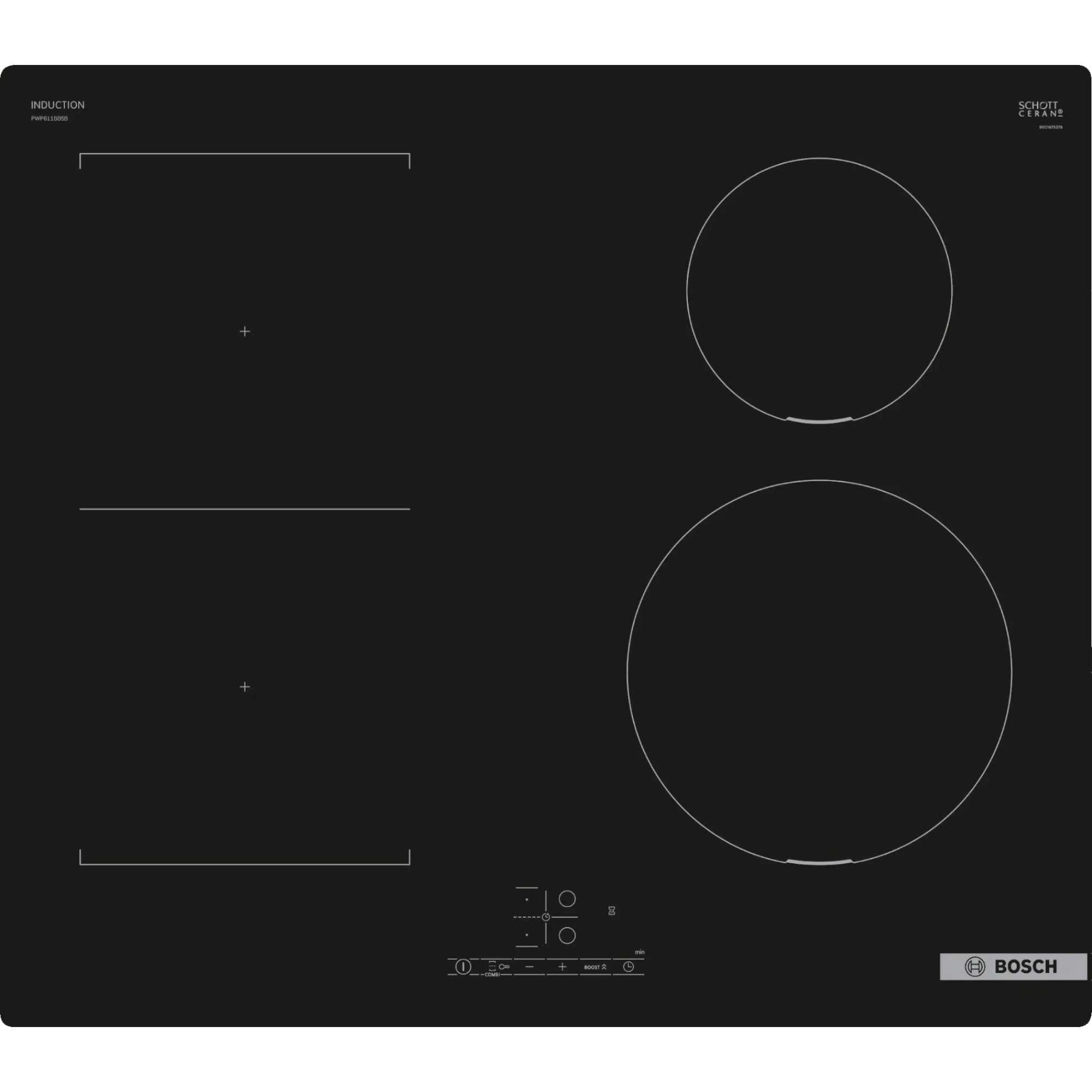 Bosch PWP611BB5B 600mm 4 Burner Induction Hob with Plug