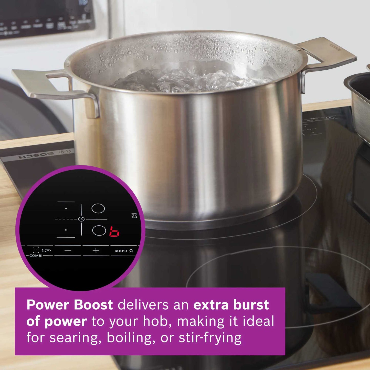 Bosch PWP611BB5B 600mm 4 Burner Induction Hob with Plug