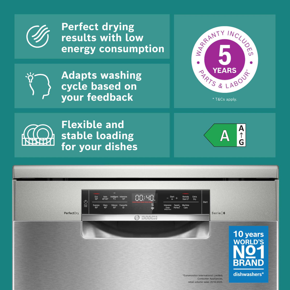 Bosch Series 6 Freestanding Full-Sized Dishwasher - SMS6TCI02G