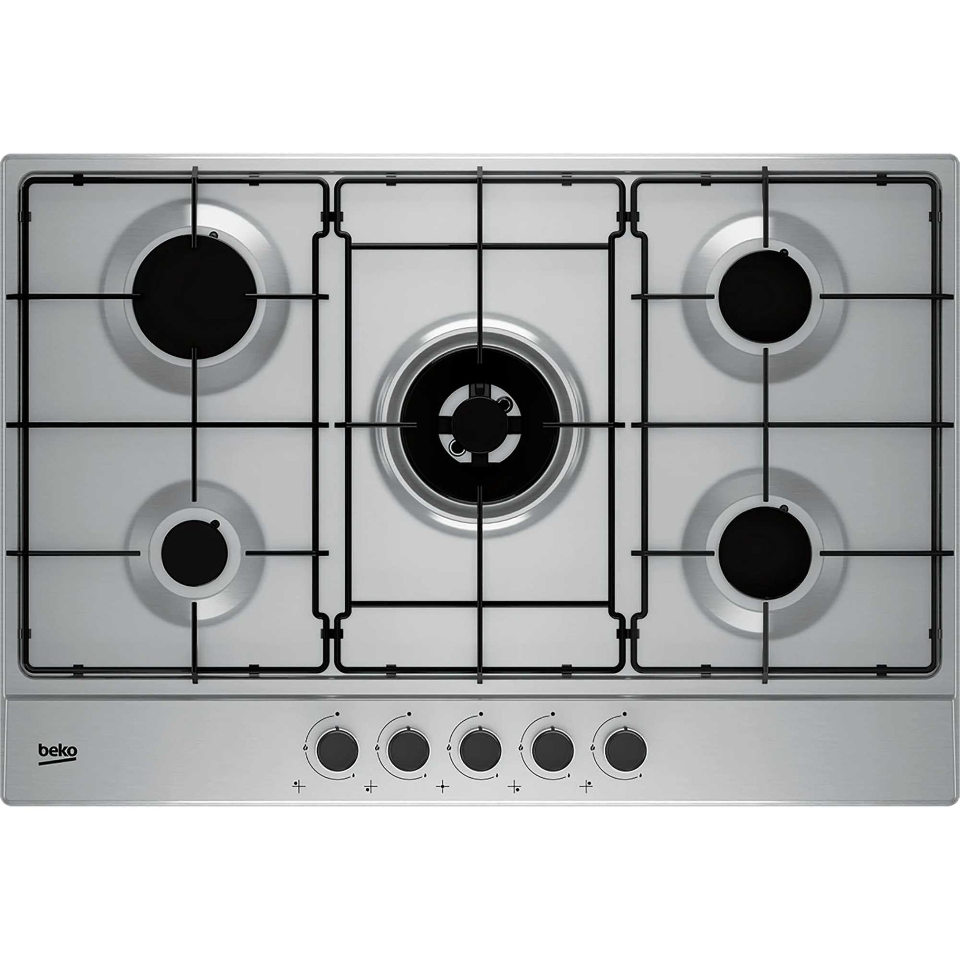 Beko HIAW75224SX 75cm 5 Zone Gas Hob with Front Knob Controls - Stainless Steel