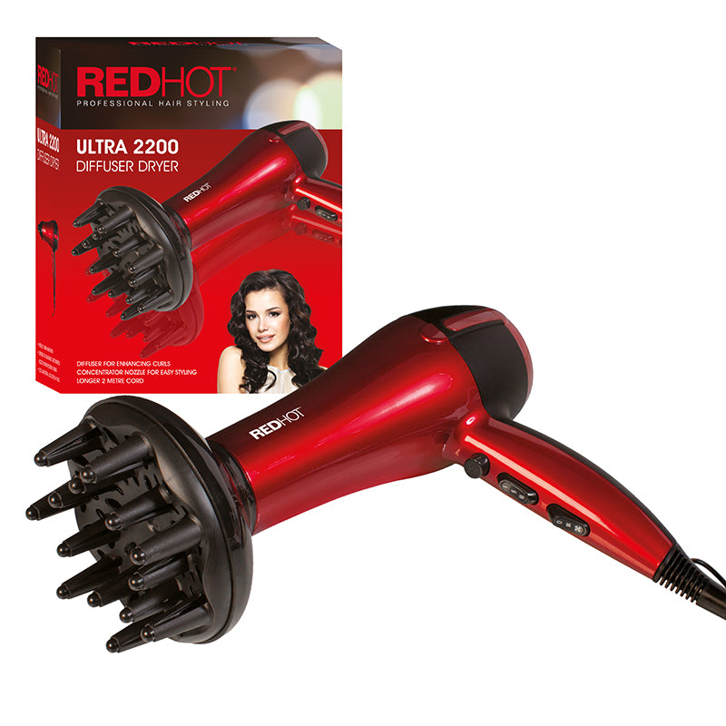 Red Hot Professional Hair Dryer - with Diffuser - 2200W