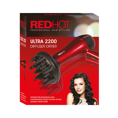 Red Hot Professional Hair Dryer - with Diffuser - 2200W