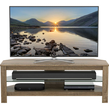 AVF CA115GOX Calibre Plus 115cm TV Stand with Glass Shelf - Rustic Sawn Oak