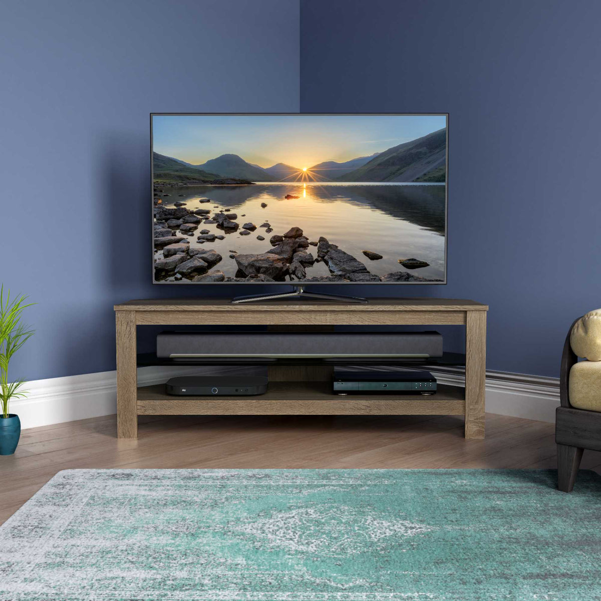 AVF CA115GOX Calibre Plus 115cm TV Stand with Glass Shelf - Rustic Sawn Oak