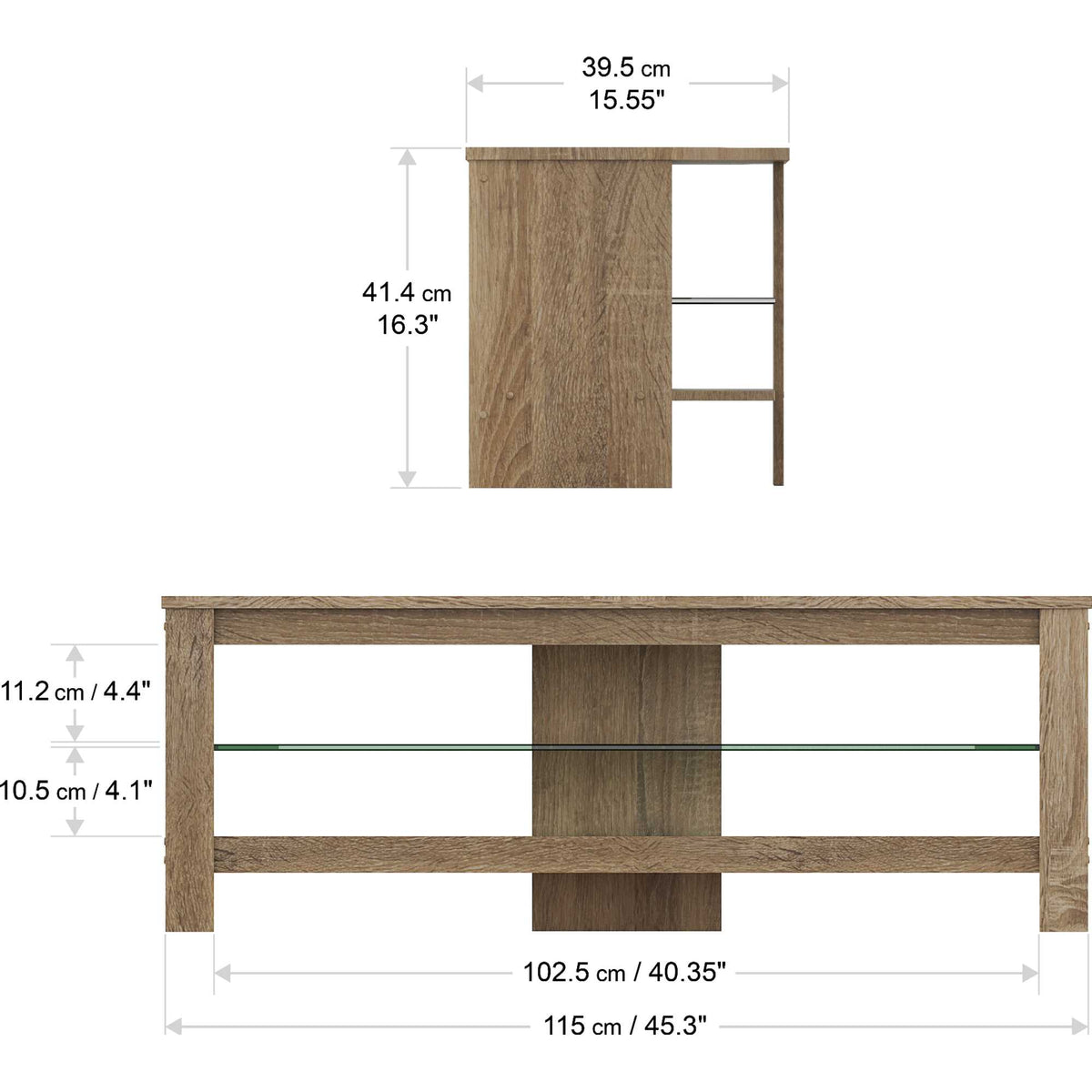 AVF CA115GOX Calibre Plus 115cm TV Stand with Glass Shelf - Rustic Sawn Oak
