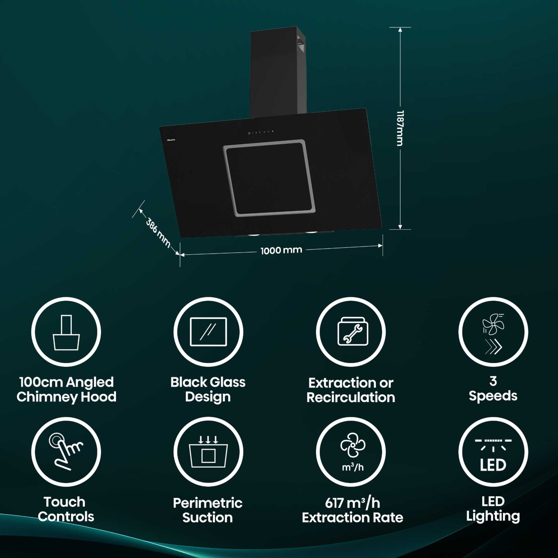Hisense Hi4 Decorative CH10IN14BBUK 100cm Built-In Chimney Hood - Black