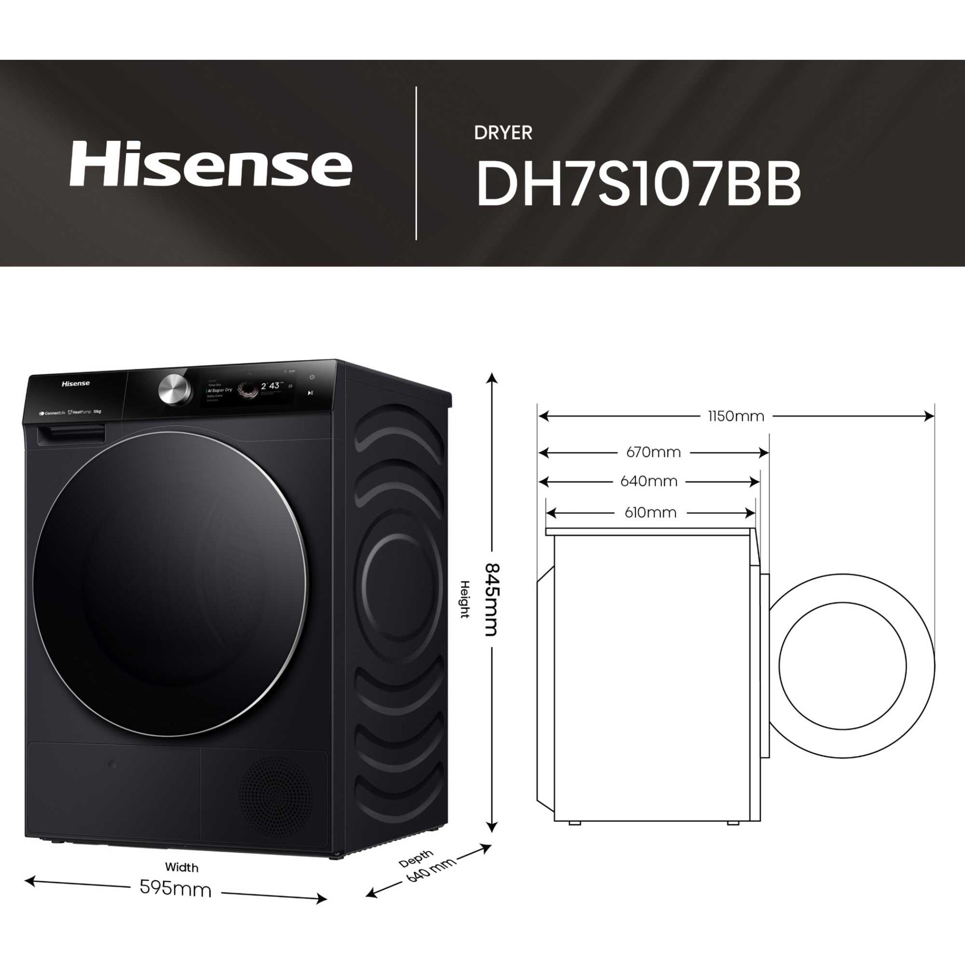 Hisense 7S 10kg Heat Pump Tumble Dryer - DH7S107BB