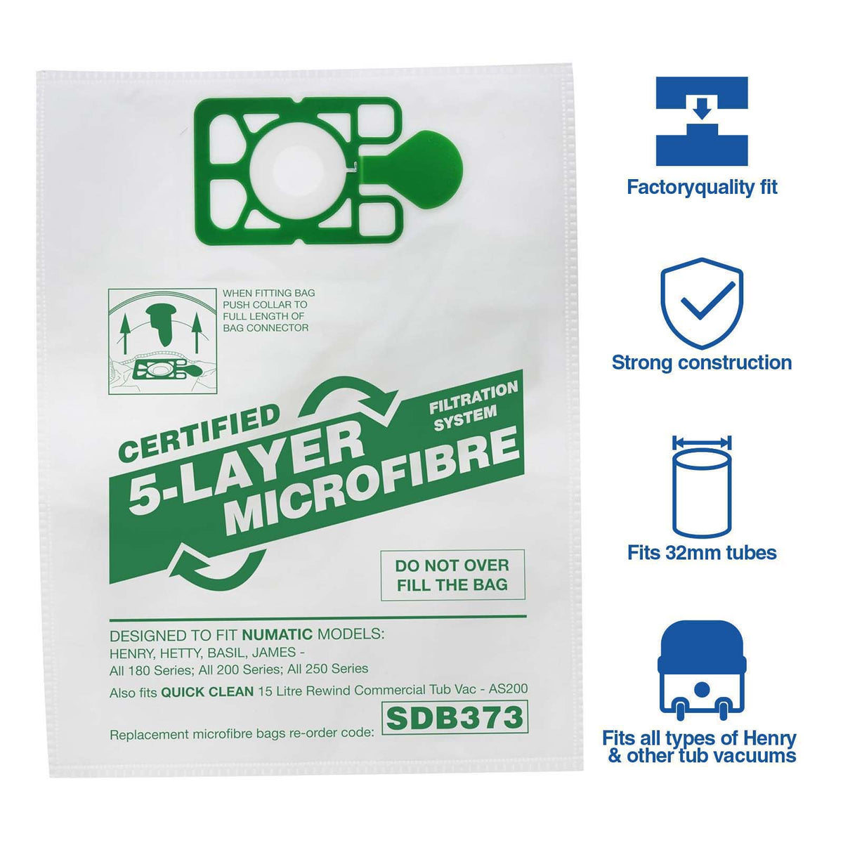 Vacuum Cleaner Microfibre Bag (Pack of 20)  - Made To Fit Numatic Henry, Hetty, James, David, Harry, Basil Models - NVM1CH