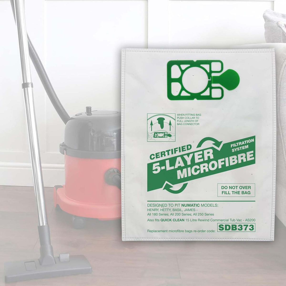 Vacuum Cleaner Microfibre Bag (Pack of 20)  - Made To Fit Numatic Henry, Hetty, James, David, Harry, Basil Models - NVM1CH
