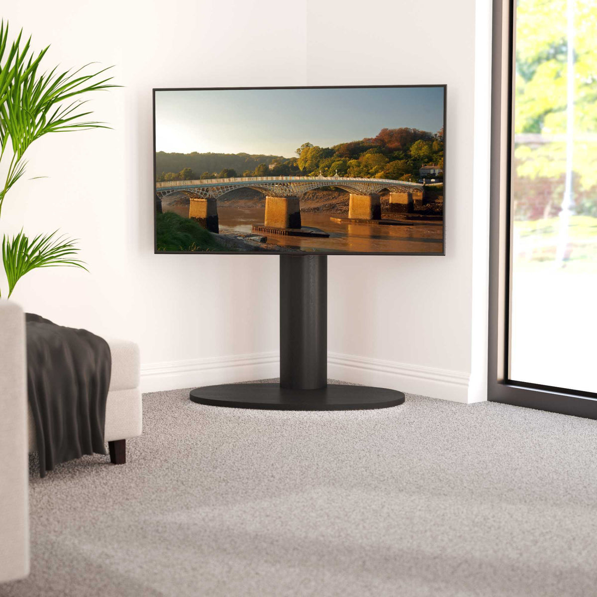 AVF FL930CHEB Affinity Chepstow One Oval Pedestal TV Stand for 32-65" TVs - Black