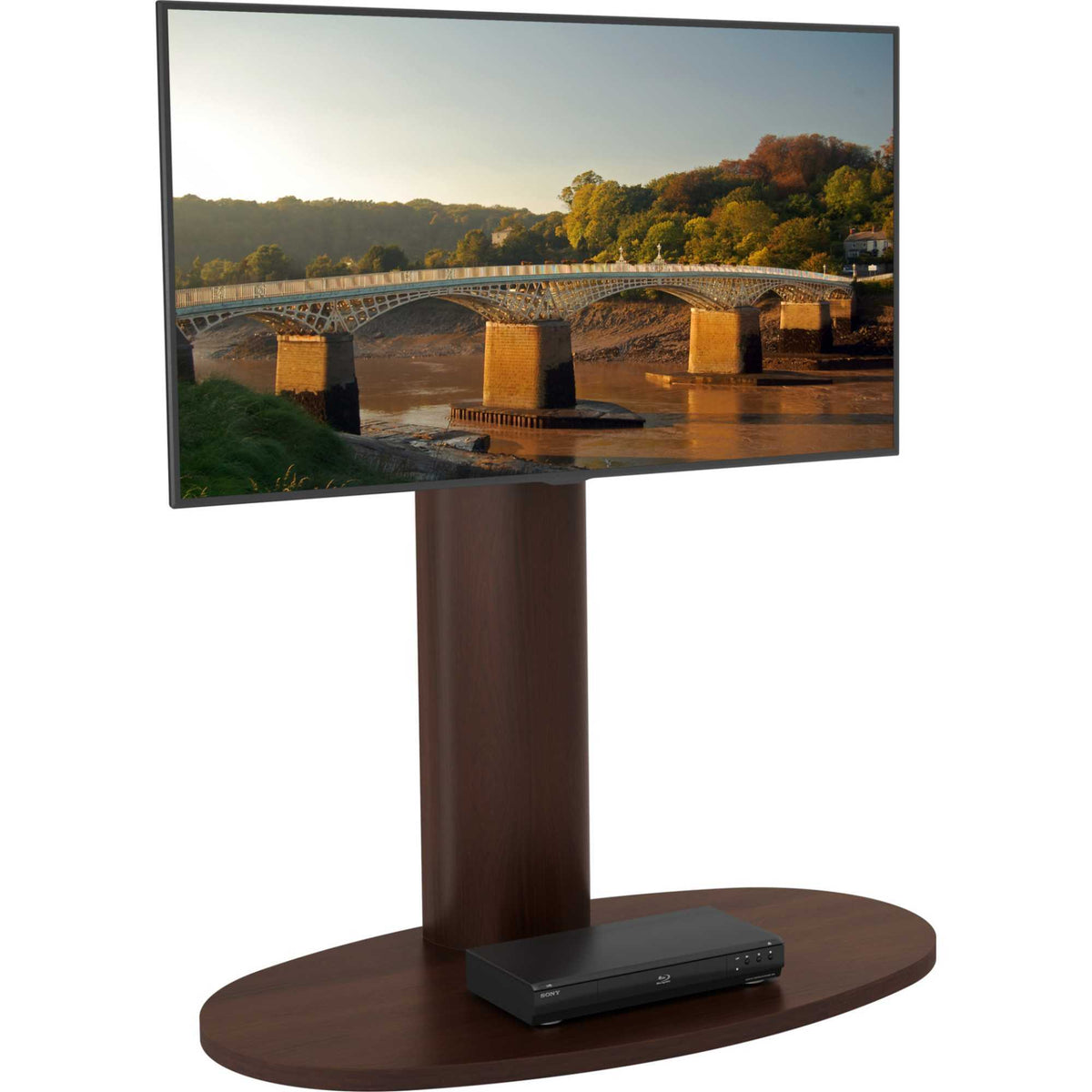 AVF FL930CHEW Affinity Chepstow One Oval Pedestal TV Stand for 32-65" TVs - Walnut