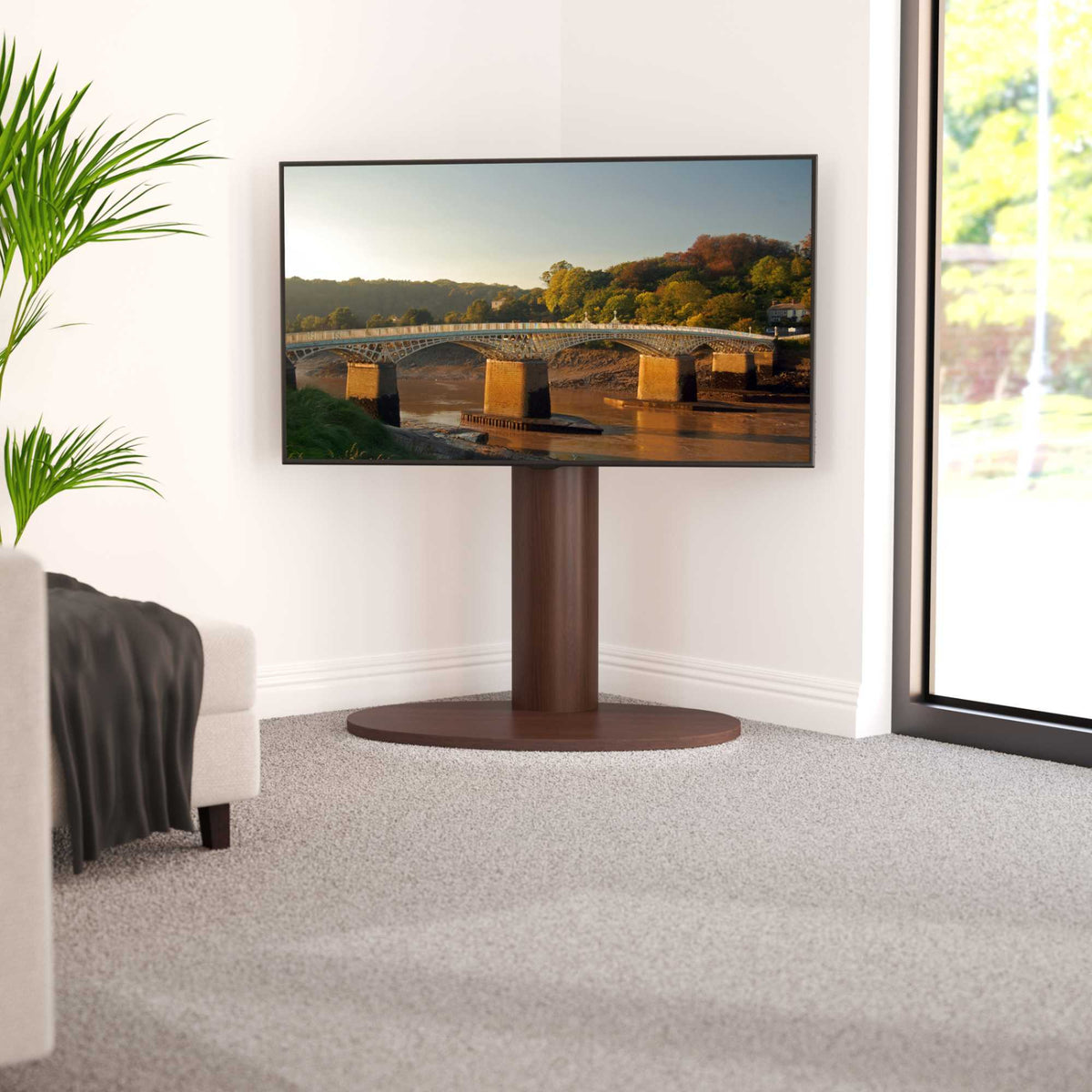 AVF FL930CHEW Affinity Chepstow One Oval Pedestal TV Stand for 32-65" TVs - Walnut