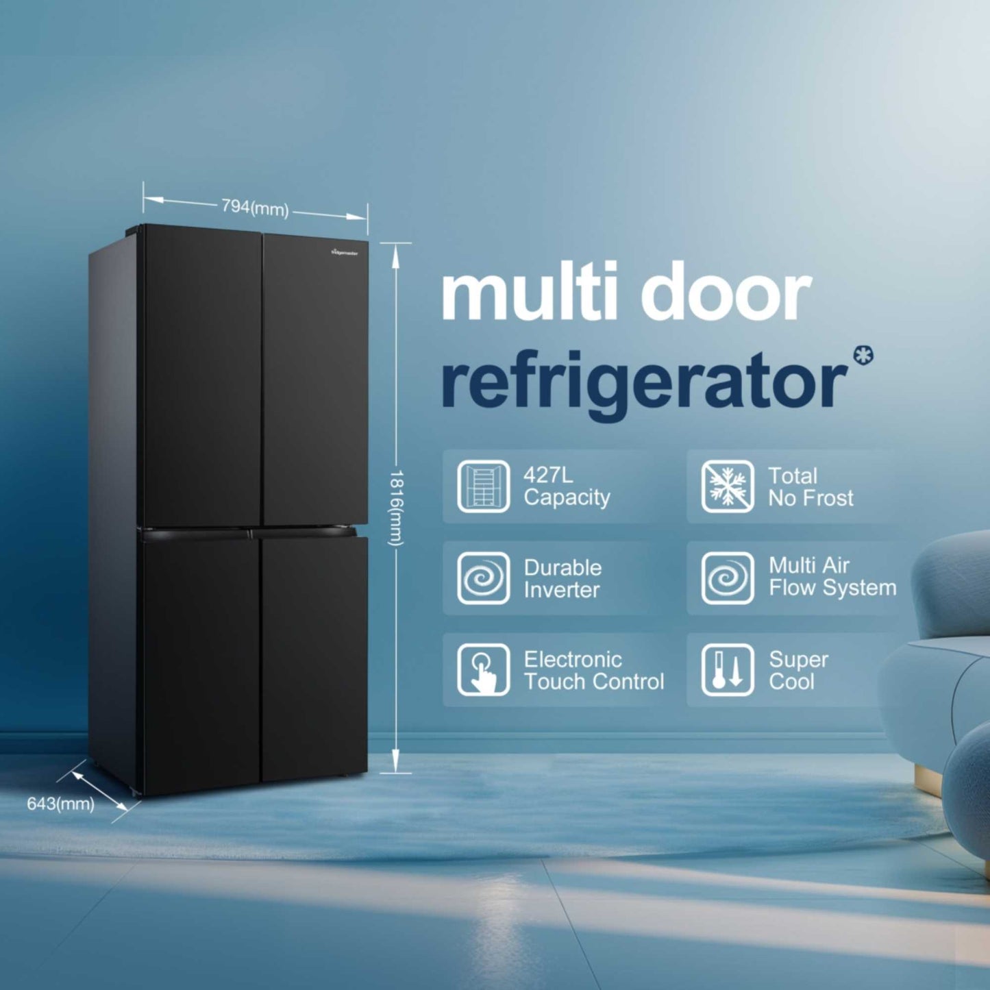 Fridgemaster American Style Fridge Freezer 60/40 Total No Frost - Black - MQ79395EB