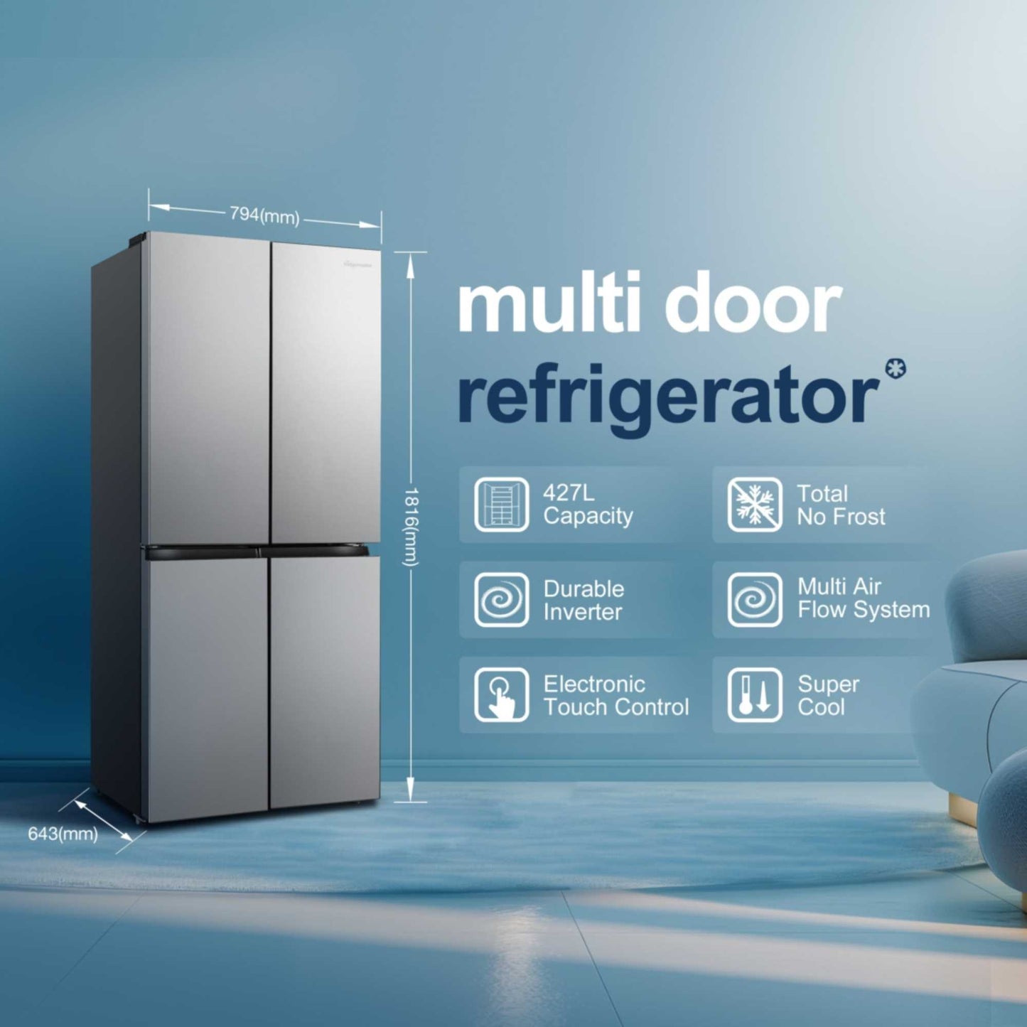 Fridgemaster American Style Fridge Freezer 60/40 Total No Frost - Silver - MQ79395ES