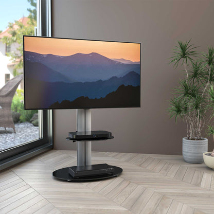 AVF FSL600ENSB Eno 60cm Pedestal TV Stand with Shelf - Glass