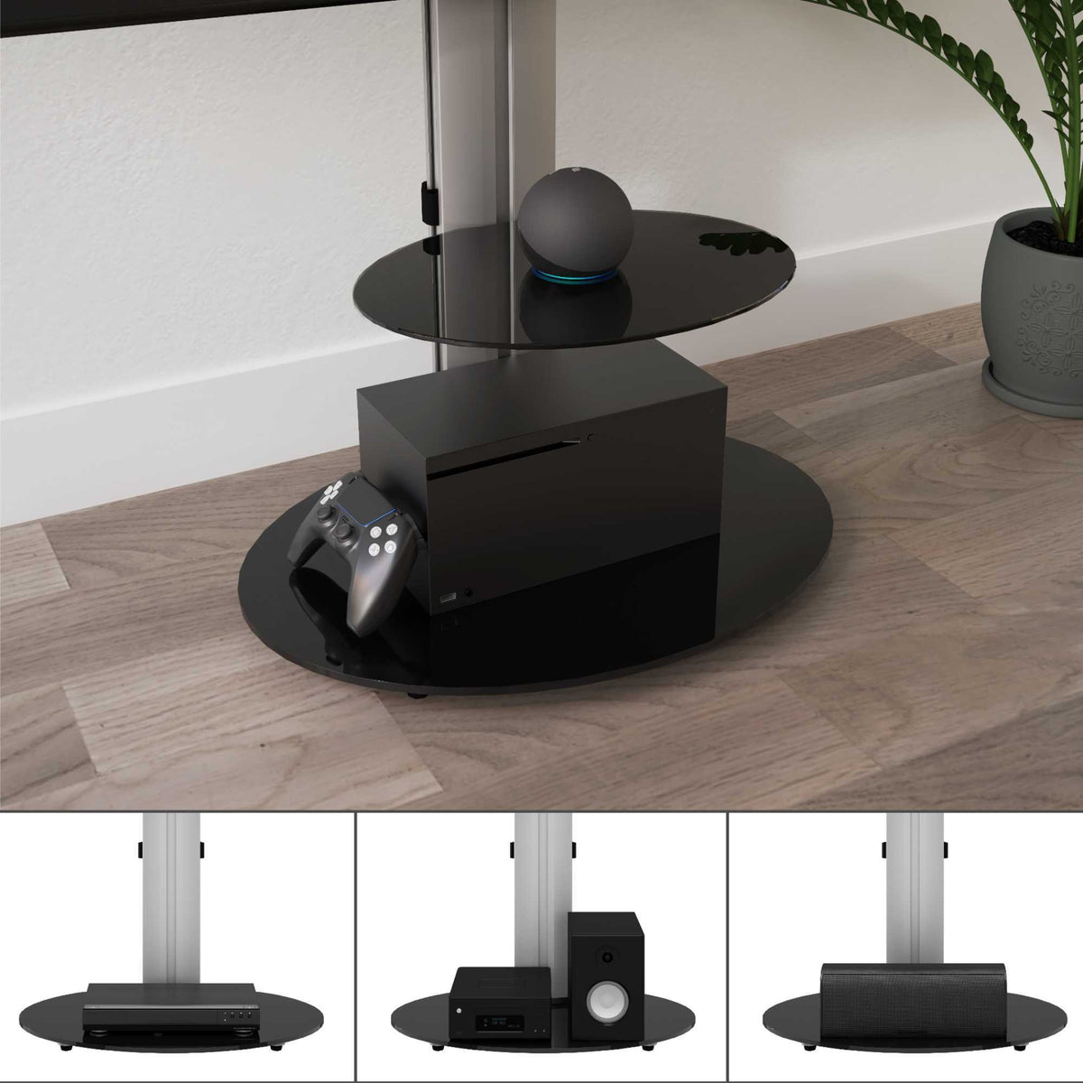 AVF FSL600ENSB Eno 60cm Pedestal TV Stand with Shelf - Glass