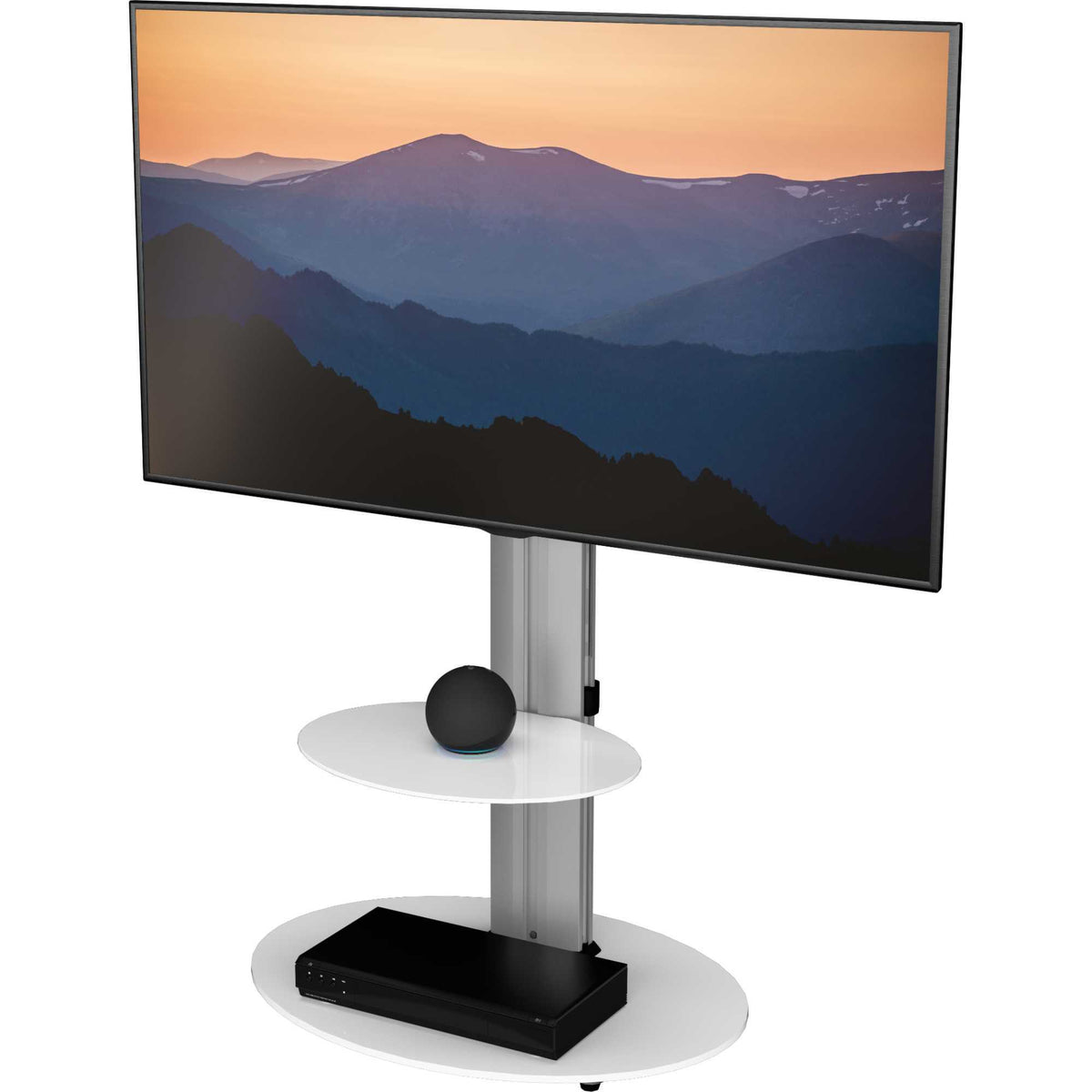 AVF FSL600ENSW Eno 60cm Pedestal TV Stand with Shelf - Glass