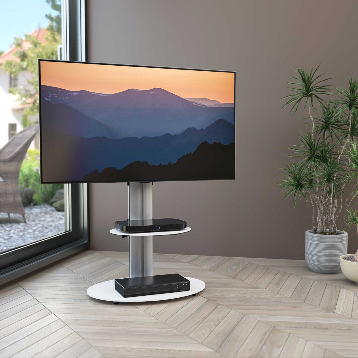 AVF FSL600ENSW Eno 60cm Pedestal TV Stand with Shelf - Glass