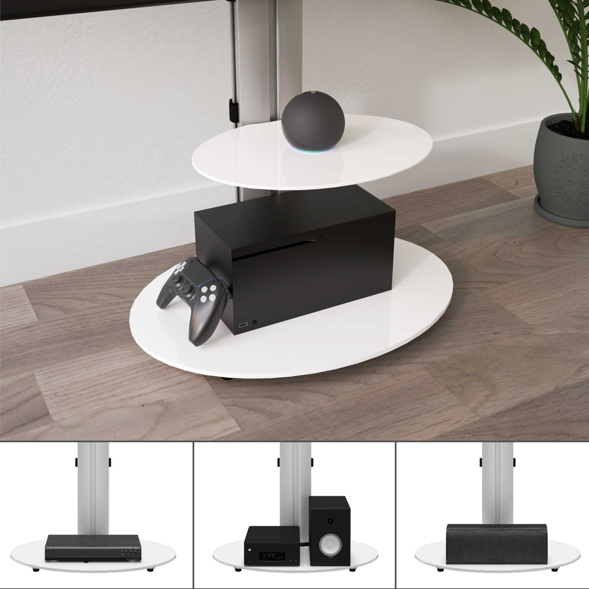AVF FSL600ENSW Eno 60cm Pedestal TV Stand with Shelf - Glass