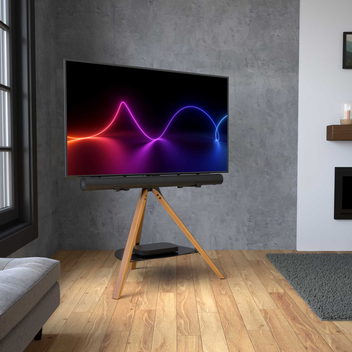 AVF FSLK1001HOXLWB Hoxton Sound Freestanding TV + Soundbar Stand - Light Wood