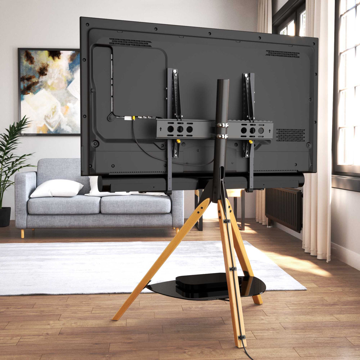 AVF FSLK1001HOXLWB Hoxton Sound Freestanding TV + Soundbar Stand - Light Wood