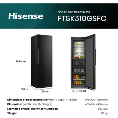 Hisense Hi5 Tall Freezer No Frost - Black Glass - FT5K310GSFC