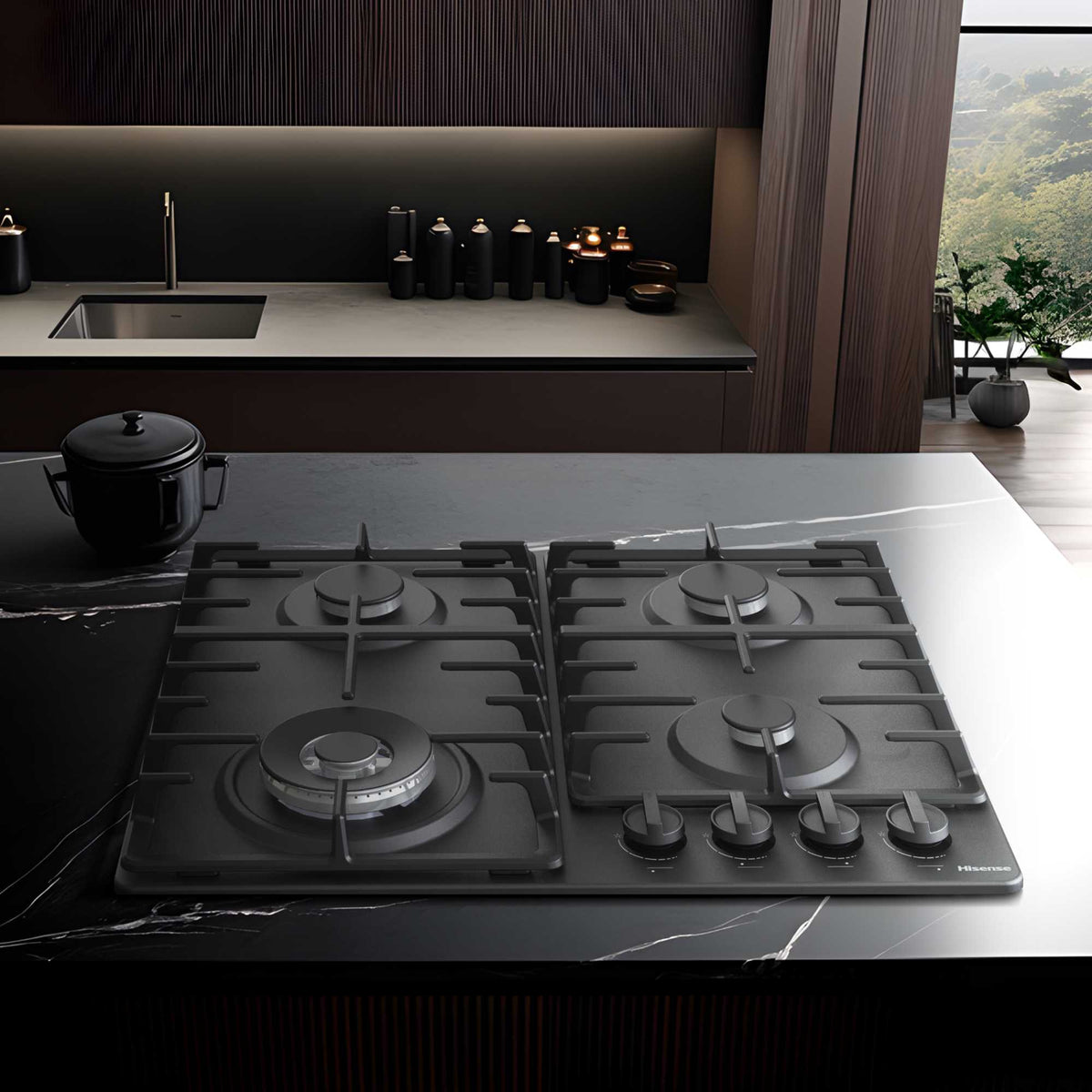 Hisense GM663BHF Hi2 60cm 4 Zone Gas Hob - Black