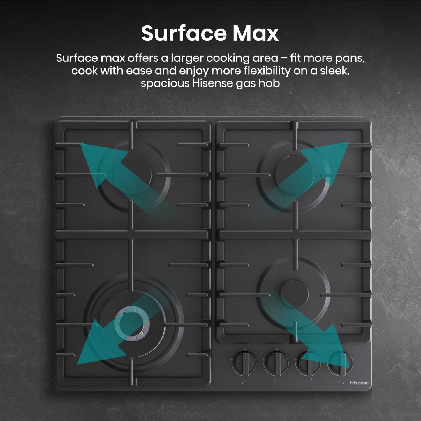 Hisense GM663BHF Hi2 60cm 4 Zone Gas Hob - Black