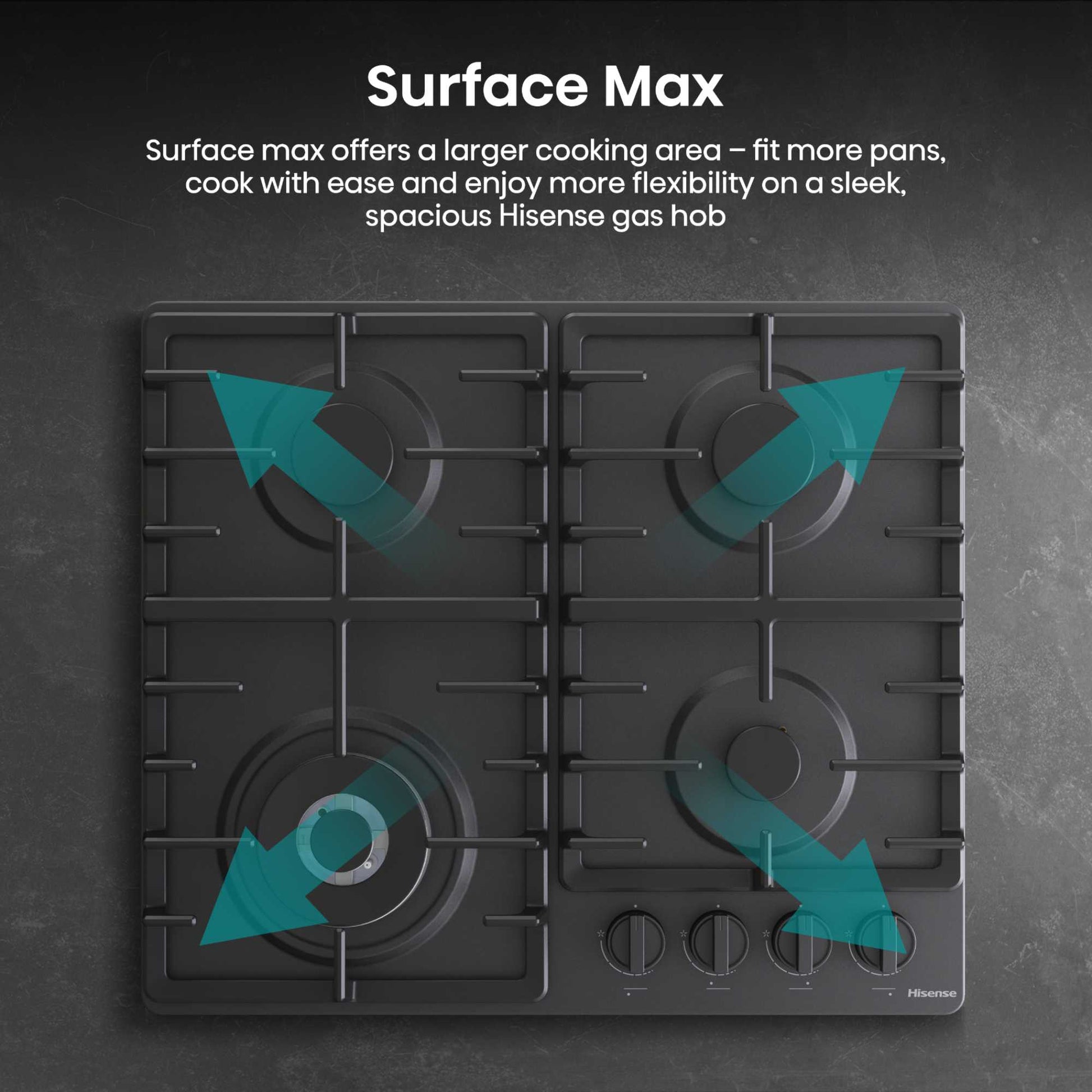Hisense GM663BHF Hi2 60cm 4 Zone Gas Hob - Black