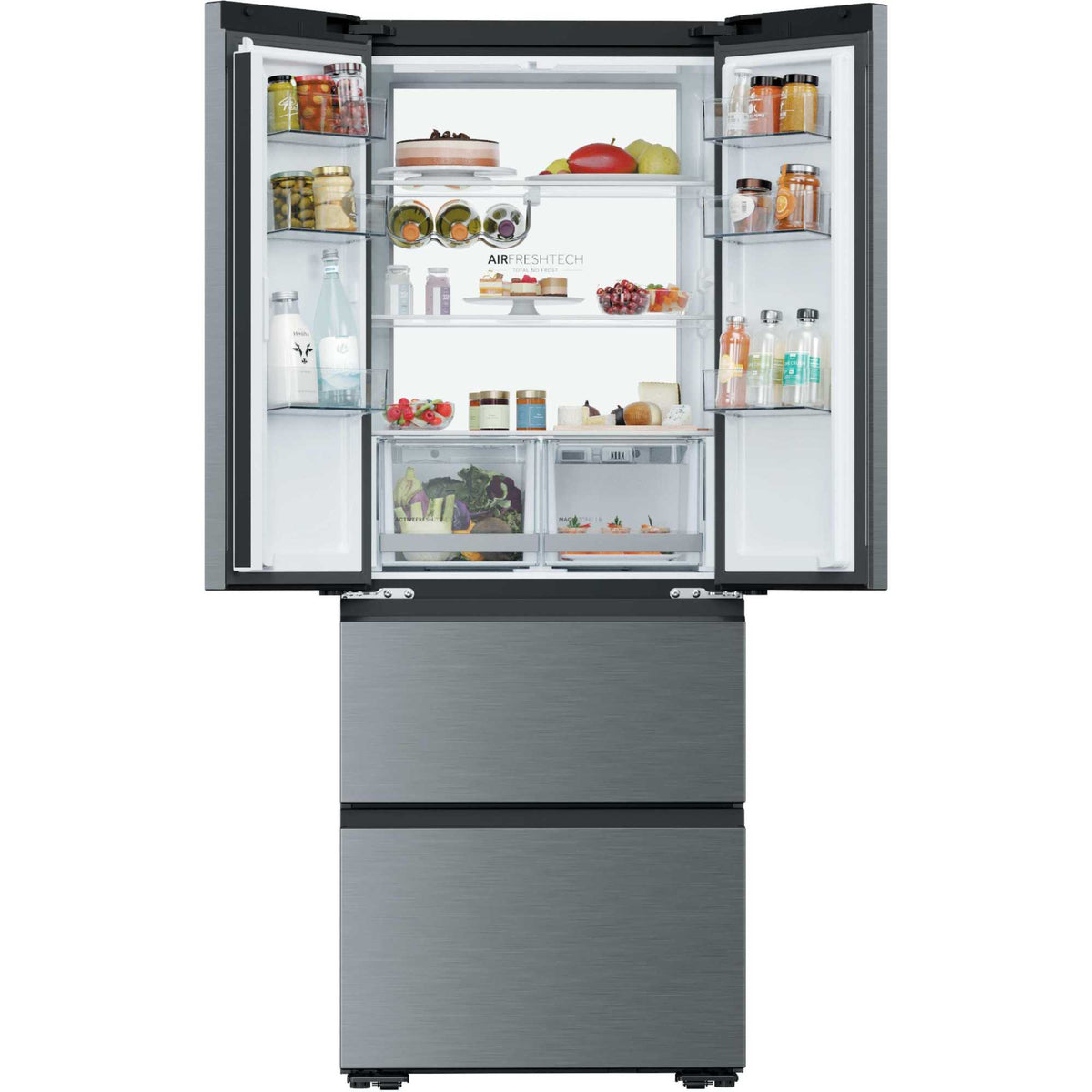 Haier Space-Fit American Style Fridge Freezer 60/40 No Frost - Platinum Inox - HFKR5718DNMM