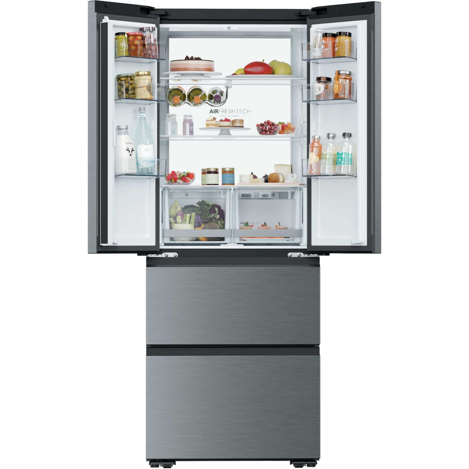 Haier Space-Fit American Style Fridge Freezer 60/40 No Frost - Platinum Inox - HFKR5718DNMM