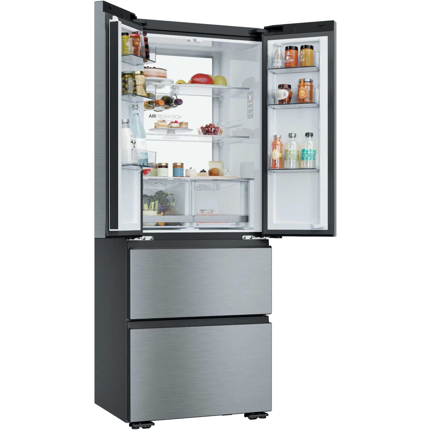 Haier Space-Fit American Style Fridge Freezer 60/40 No Frost - Platinum Inox - HFKR5718DNMM