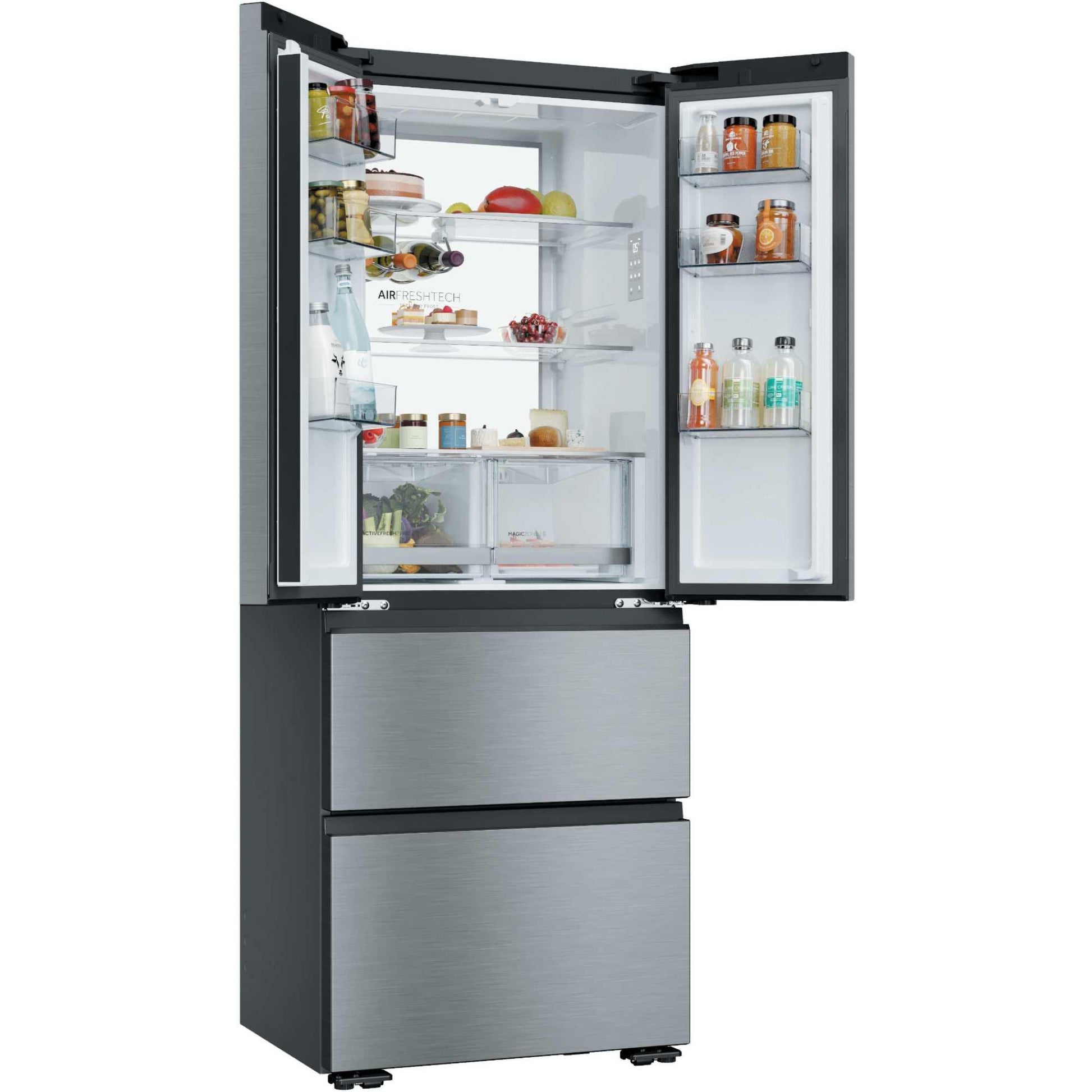 Haier Space-Fit American Style Fridge Freezer 60/40 No Frost - Platinum Inox - HFKR5718DNMM