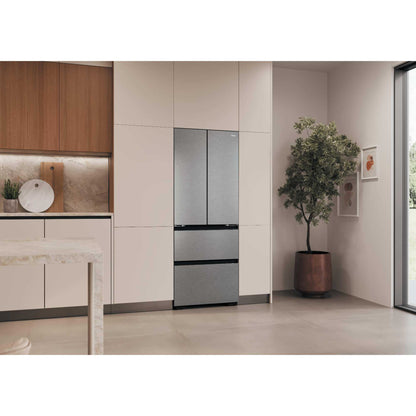 Haier Space-Fit American Style Fridge Freezer 60/40 No Frost - Platinum Inox - HFKR5718DNMM