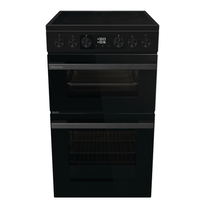 Hisense HDCEC5C10B Freestanding Double Oven with 4 Ceramic Hobs - Black