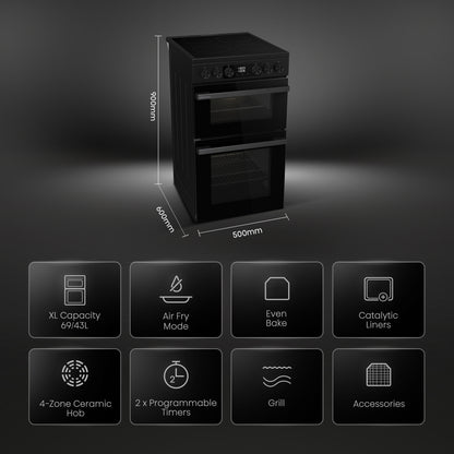 Hisense HDCEC5C10B Freestanding Double Oven with 4 Ceramic Hobs - Black
