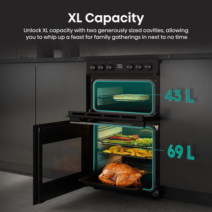 Hisense HDCEC5C10B Freestanding Double Oven with 4 Ceramic Hobs - Black