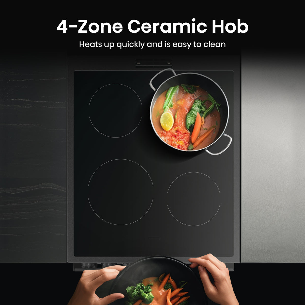 Hisense HDCEC5C10B Freestanding Double Oven with 4 Ceramic Hobs - Black