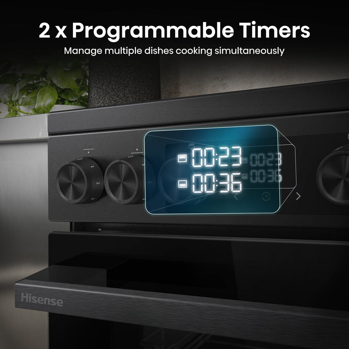Hisense HDCEC5C10B Freestanding Double Oven with 4 Ceramic Hobs - Black