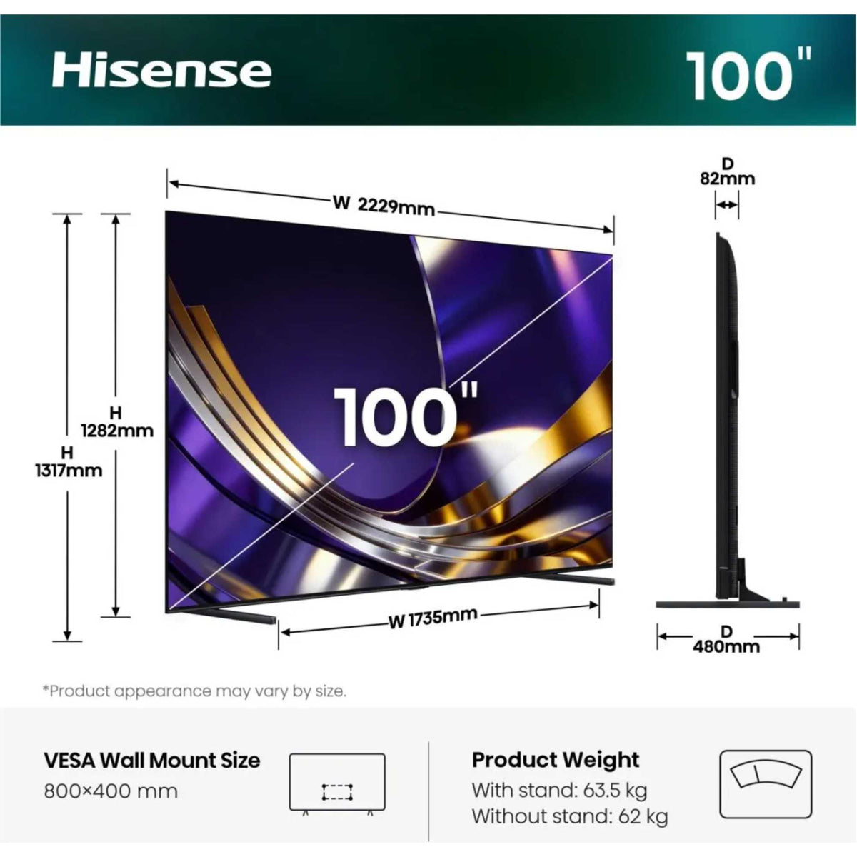 Hisense U7STUK-PRO 100" 4K Ultra HD ULED Freely Smart TV - 100U7STUK-PRO