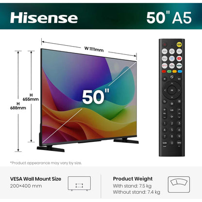 Hisense A5S 50" Full 1080 HD Hi-QLED Smart TV - 50A5STUK