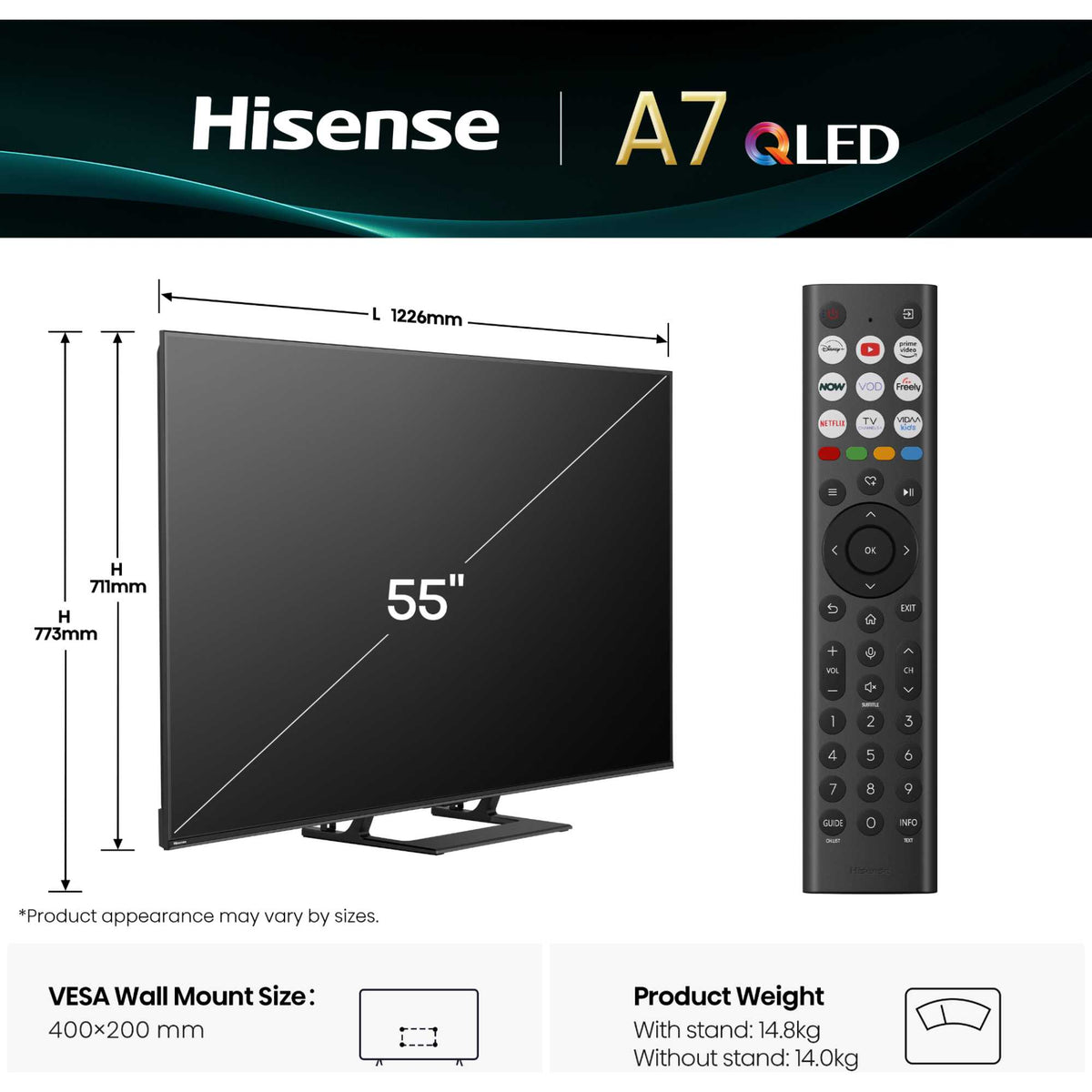 Hisense A7QTUK 55" QLED Smart AI TV with Freely - 55A7QTUK