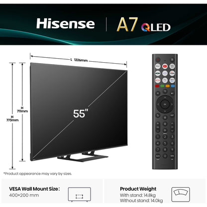Hisense A7QTUK 55" QLED Smart AI TV with Freely - 55A7QTUK