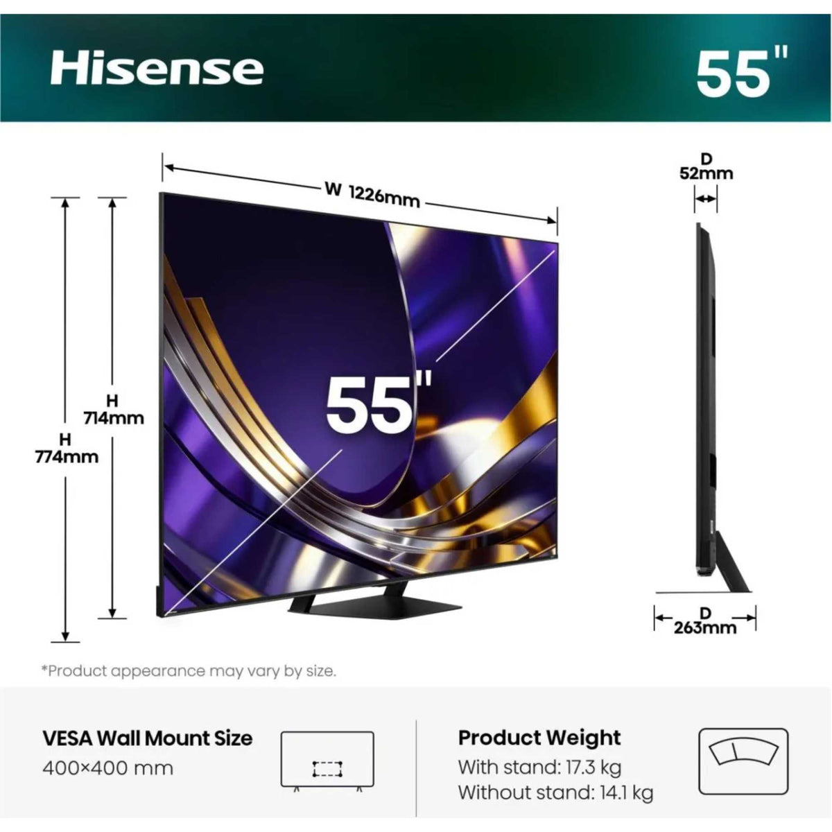 Hisense U7STUK-PRO 55" 4K Ultra HD ULED Freely Smart TV - 55U7STUK-PRO