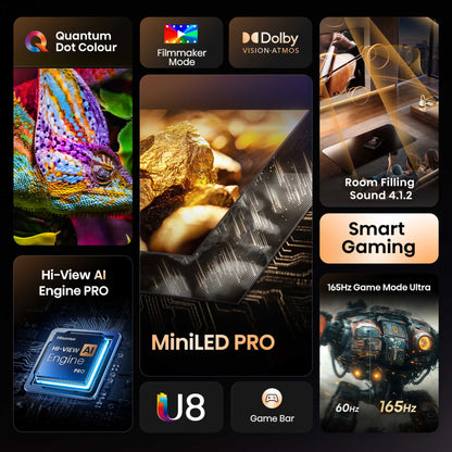 Hisense U8QTUK 75" 165Hz MiniLED Smart AI TV with Freely - 75U8QTUK